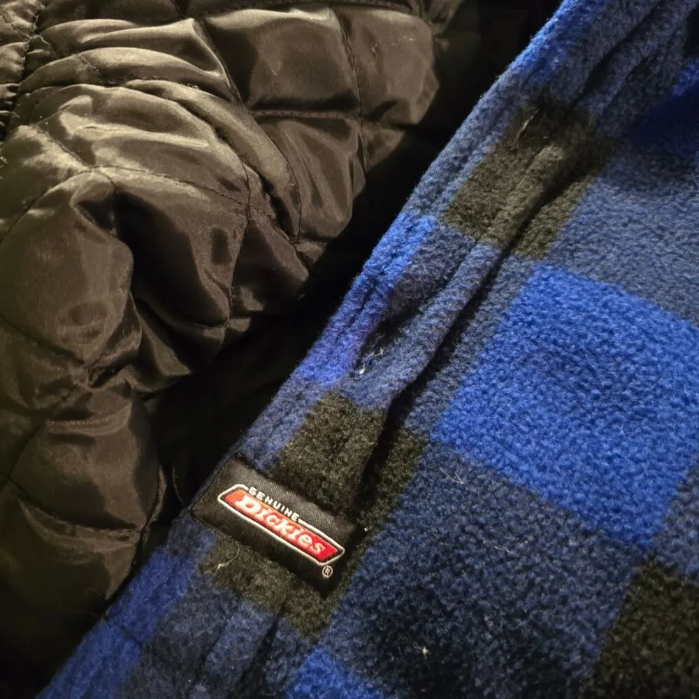 Dickies Blue Black Buffalo Plaid Quilted Flannel Shirt Jacket Men’s M Workwear - Picture 3 of 4